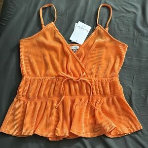 Love, Fire dressy orange peplum tank, NEW with TAGS, Size Large